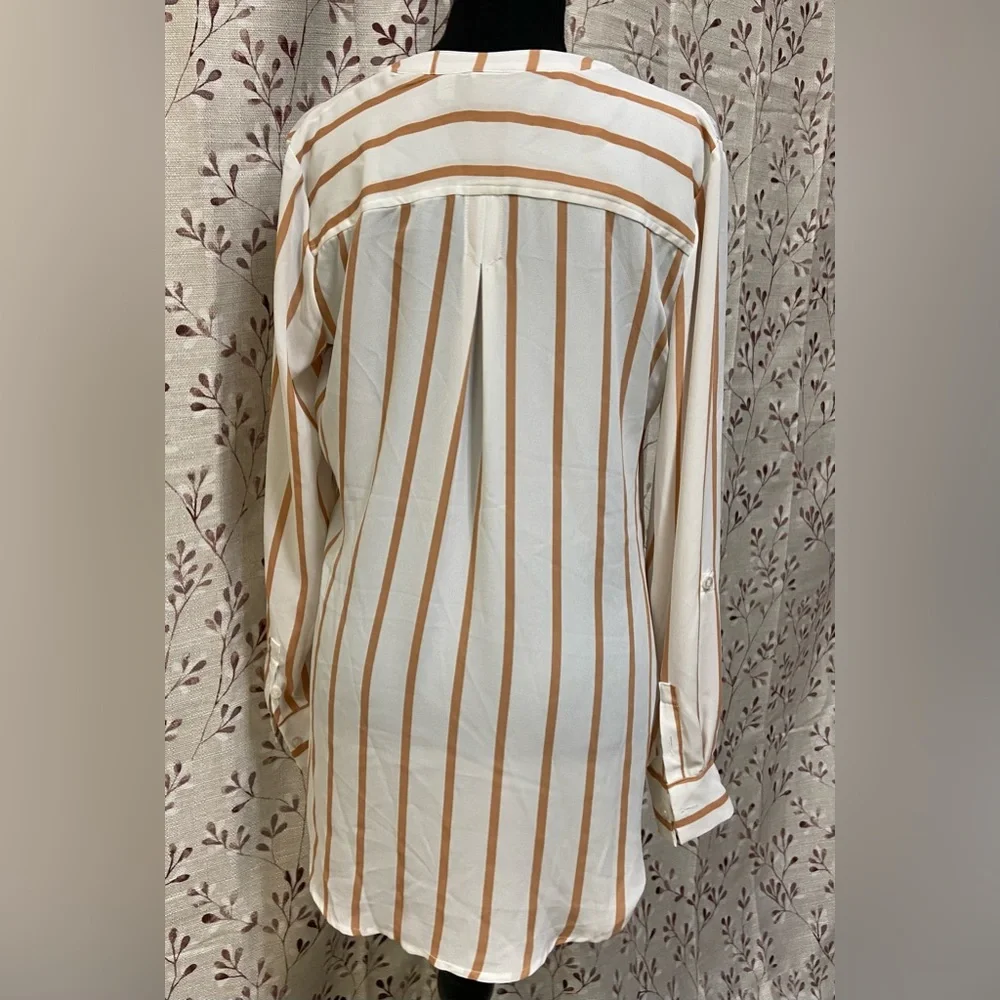 New York & Company - Striped V-Neck Long Sleeve Pullover Blouse - Picture 2 of 8